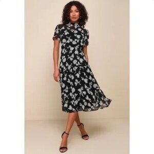 Lulu's Black Chiffon Floral Dress